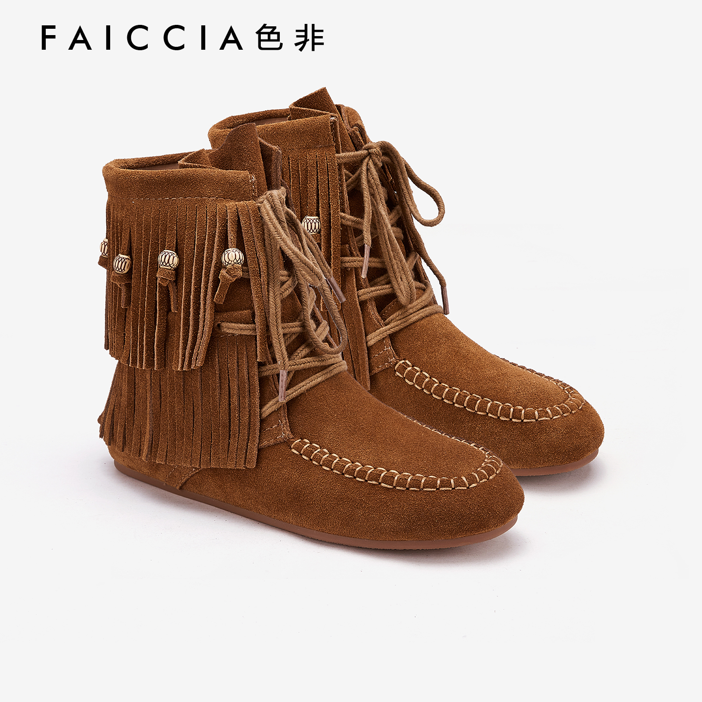 色非废土风棕色时尚靴绒面短靴女