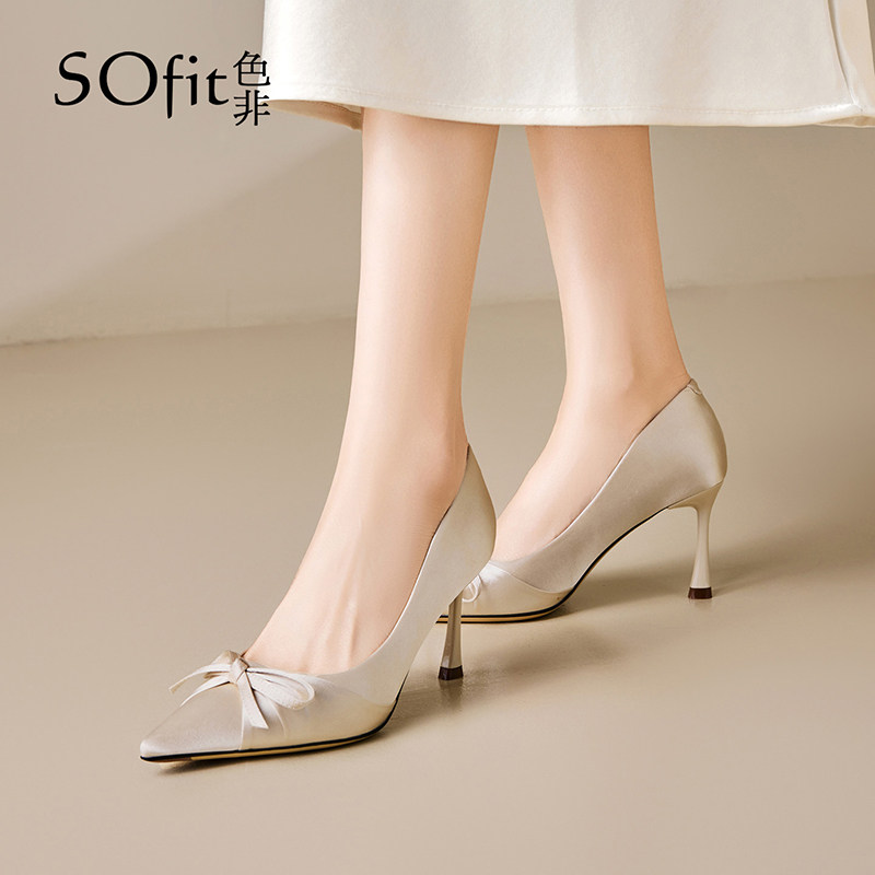 色非法式高跟鞋女2026新款春季细跟绝美不累脚单鞋蝴蝶结尖头婚鞋,女鞋,浅口单鞋,淘宝优惠券,粉丝福利购,淘宝优惠卷
