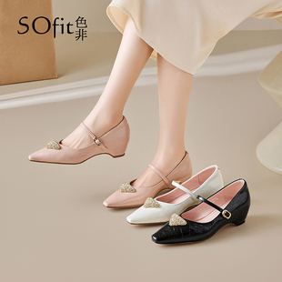 色非2026春季新款法式气质水钻玛丽珍鞋女内增高舒适通勤浅口单鞋