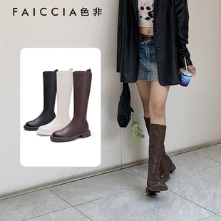 色非长筒瘦瘦靴女2025秋冬新款厚底增高百搭修身后拉链长靴骑士靴