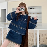复古美式穿搭牛仔夹克套装女春秋2025超火好看高级感半身裙两件套，女装套装/套裙，浙宝127