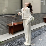 蕾丝连帽拼接西装套装女2025秋季设计感高腰显瘦阔腿裤两件套，女装套装/套裙，浙宝127