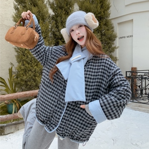 格纹肌理感防风正反两穿棉服围巾套装B127-M5201-P215-K328图片