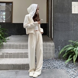 蕾丝连帽拼接西装套装女2025秋季设计感高腰显瘦阔腿裤两件套，女装套装/套裙，浙宝127