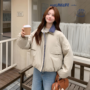 卡其领口撞色90绒短款羽绒服B127-Y8203-P315-K475图片