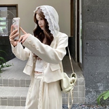 蕾丝连帽拼接西装套装女2025秋季设计感高腰显瘦阔腿裤两件套，女装套装/套裙，浙宝127
