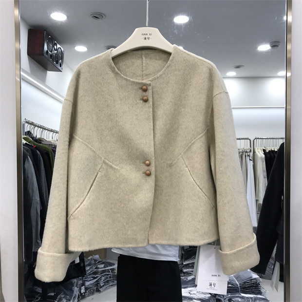 双面羊绒大衣女秋冬款短款气质显瘦百搭65%澳洲羊毛呢子外套93614