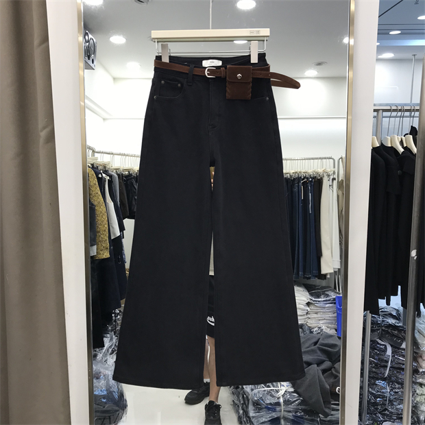 欧洲站筒喇牛仔裤女2025秋冬新款加绒微喇裤高腰阔腿裤长裤子5293