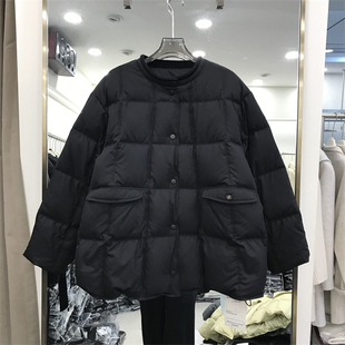 韩版圆领高品质90白鸭绒中款羽绒服女冬新款宽松显瘦A版方格外套