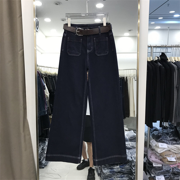 欧洲站牛仔裤女2025秋冬新款双口袋显瘦加绒窄版阔腿长裤潮732041