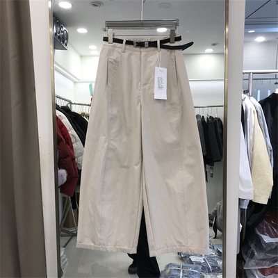 GMS歌玛索35701-1春季时尚高腰显瘦配腰带休闲裤女宽松直筒阔腿裤