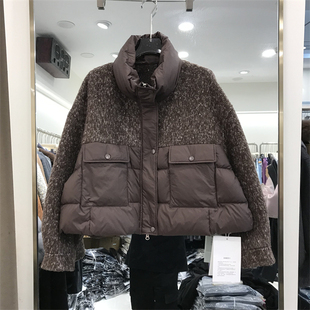 立领双面羊绒拼接90白鸭绒外套女秋冬气质休闲保暖羽绒服短款 704