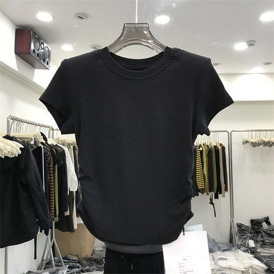 纯色垫肩短袖t恤女2026春夏新款韩版设计感修身内搭短款上衣7662