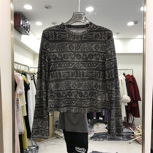 欧洲站2026早秋季新款复古印花圆领上衣舒展百搭长袖T恤女8277