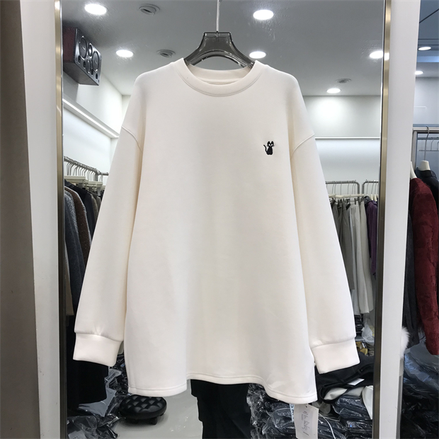 ZW卓娃加绒加厚打底衫女秋冬欧货高级感内搭磨毛t恤中长款潮7038