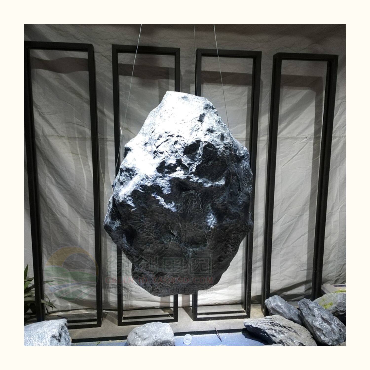 玻璃钢仿真石头吊装造景陨石装饰玄关橱窗生态园艺展示空心假山石