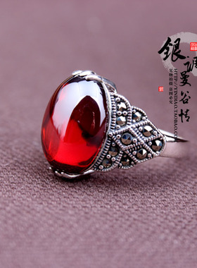 925纯银复古泰银红色石榴石女款