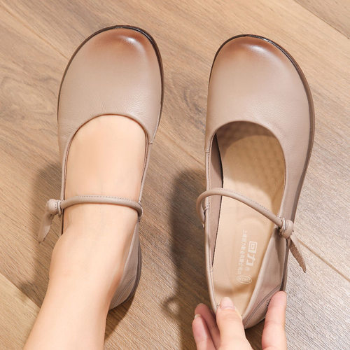 真皮妈妈鞋浅口皮鞋春季单鞋