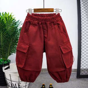 儿童工装裤中大童裤子男童春秋运动裤高街潮款户外工装裤精致长裤