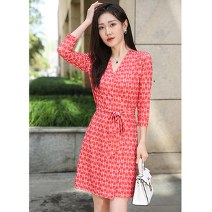 欧美新品休闲度假裙一片式红心印花显气质连衣裙PG DVF2026裹身裙