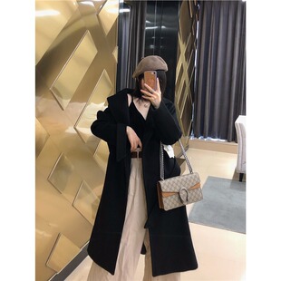 欧美新品26年Manuela双面骆驼绒水波纹羊绒大衣女驼色中长款外套