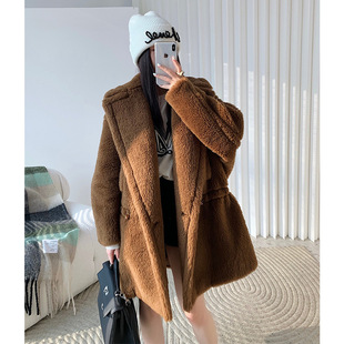 欧美新品2026春秋冬M家Teddy泰迪熊大衣抽绳中长款Nebula皮草外套