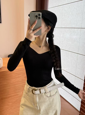 AD迪迪自穿暖肤衣带胸垫打底衫性感显胸大大领别致上衣保暖打底衣