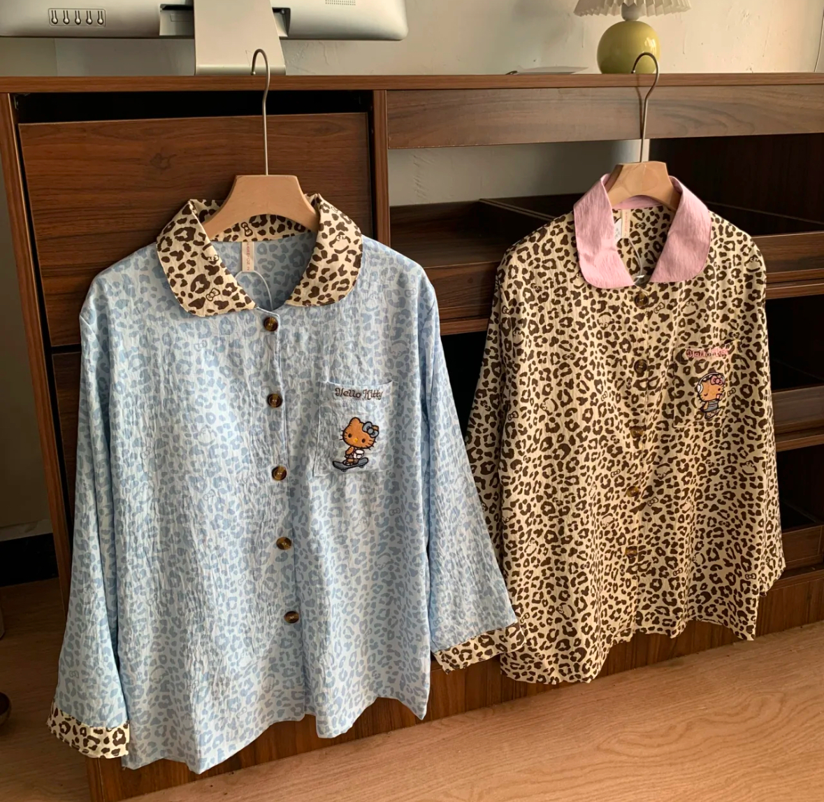 AD迪迪豹纹hellokitty睡衣女春秋款长袖长裤家居服套装可外穿