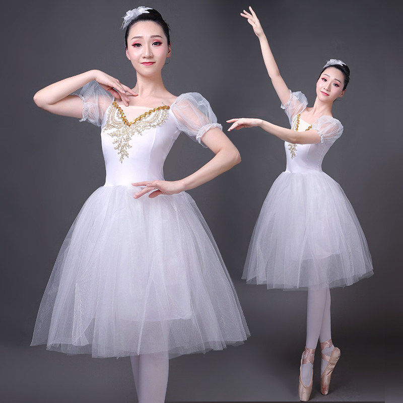 新款专业舞蹈纱裙芭蕾舞蓬蓬裙天鹅湖演出服成人泡泡袖芭蕾舞裙