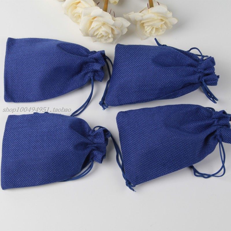 纯色宝蓝色麻布袋束口抽绳香包 端午节香包空袋干花药草袋 礼品袋