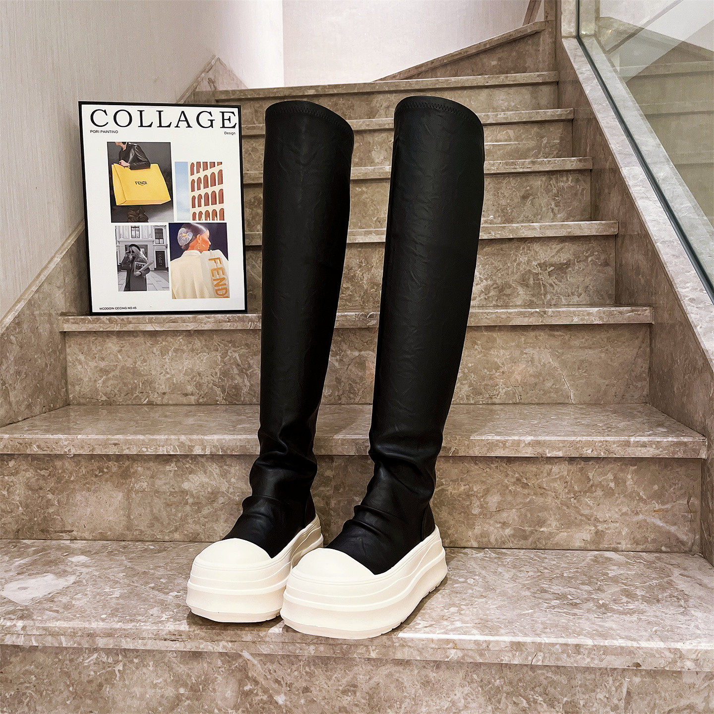 爱米高ro长靴女过膝弹力靴倒靴高筒王子文秋冬显瘦小众长筒女神瘦