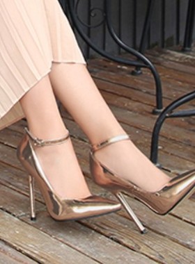 14cm腕带尖头电镀跟11cm大码四季男反串女高跟鞋演出41424344金色