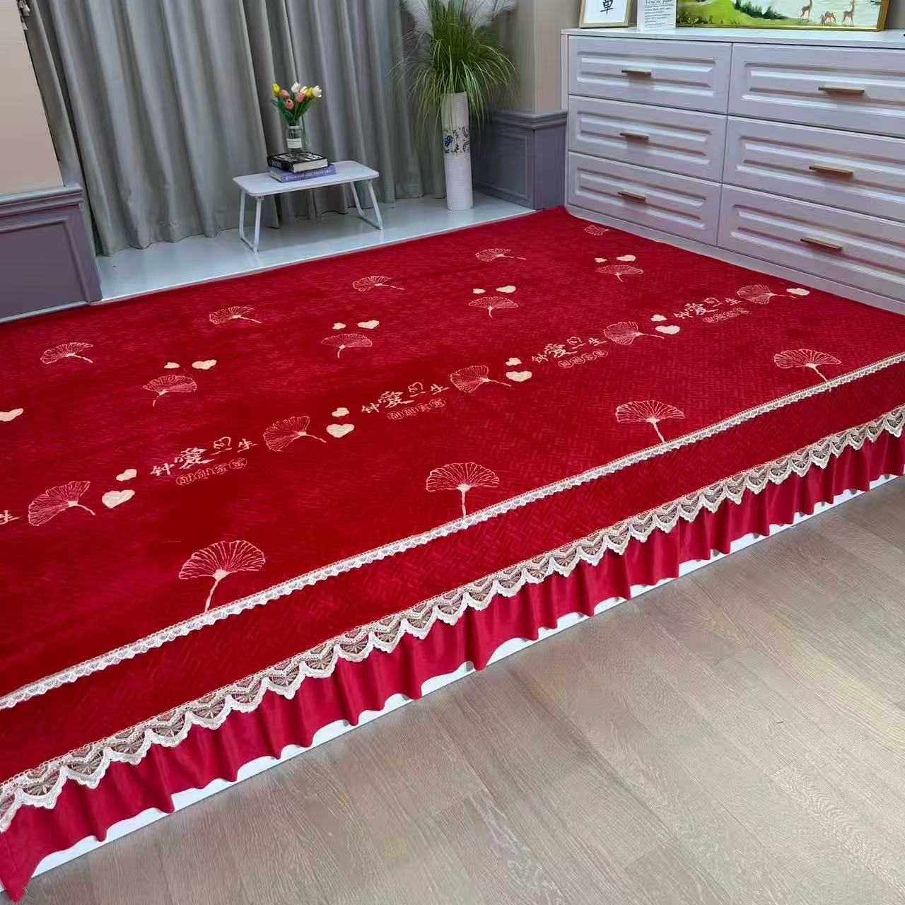 红色结婚冬季定制防滑榻榻米大炕盖牛奶绒火炕床单炕毯农村土炕4m
