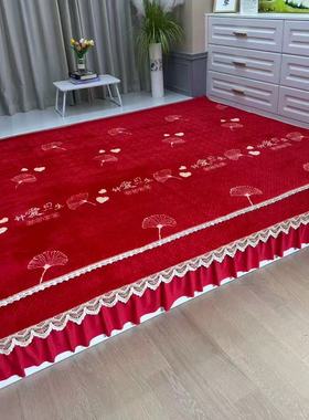 红色结婚冬季定制防滑榻榻米大炕盖牛奶绒火炕床单炕毯农村土炕4m