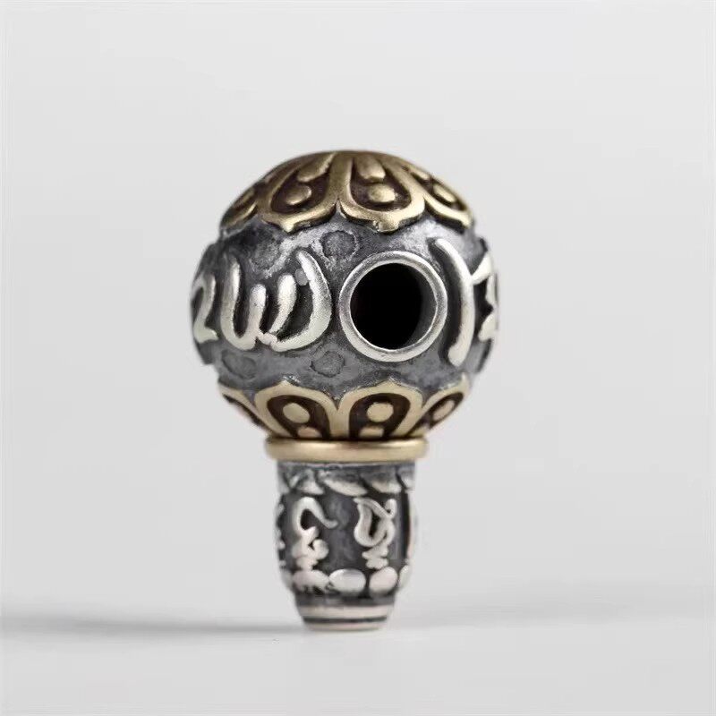 藏式黑莲花六字真言三通佛头大孔道佛珠配饰DIY金刚星月菩提配件