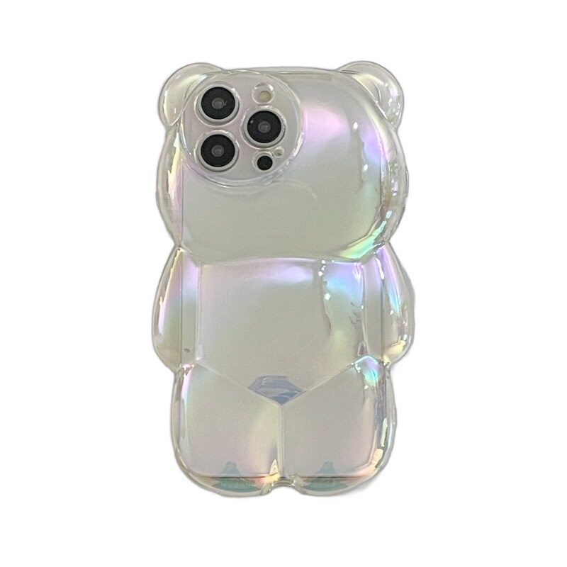敲可爱个性镭射立体小熊适用iPhone16pro max手机壳女苹果15新款12/13全包边防摔保护软壳少女心超火不撞款14