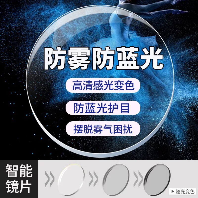 冬季防雾防蓝光超薄近视眼镜片可配高度数非球面树脂变色变灰变茶