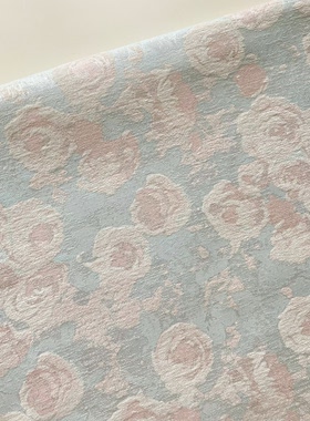 新中式油画风雪尼尔绒汉服棉衣羽绒服包包面料温柔粉蓝花朵diy布
