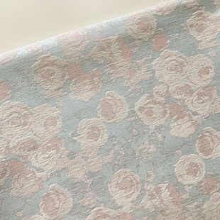 新中式油画风雪尼尔绒汉服棉衣羽绒服包包面料温柔粉蓝花朵diy布