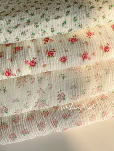 somihandmade韩系小碎花蝴蝶结双层纱褶皱纯棉面料睡衣布