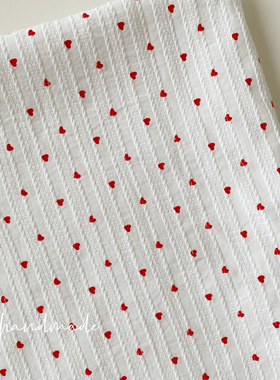 40支全棉刺绣提花红色小爱心手工娃衣发圈面料diy布料