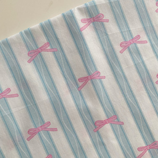 40支全棉条纹蝴蝶结数码印花面料手工diy连衣裙衬衫发圈头巾布料