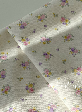 16支斜纹紫色小碎花帆布斜纹棉布面料ins韩式碎花手作diy发圈裤子