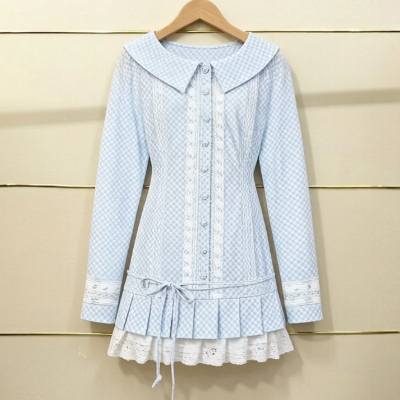 市现货正品25春蓝白格衬衫式连衣裙LF25C61SO295-250