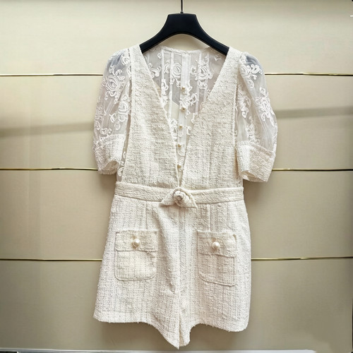 州现货正品25夏粗花呢蕾丝连衣裙LF25X21SL328-250