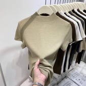 显瘦打底衫 半高领修身 洋气上衣 T恤女春秋2025新款 气质小立领短袖
