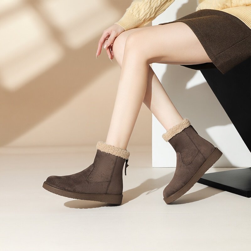卓诗尼棉靴冬季翻边雪地靴女加绒保暖百搭厚底短靴防寒棉鞋圆头