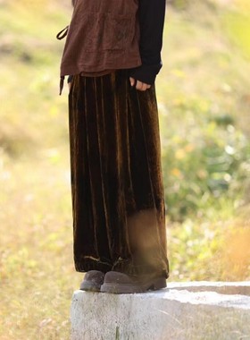 MMBL慢慢变蓝荼双层丝绒长裤35381