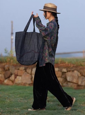 MMBL文艺做旧牛仔单肩包慢慢变蓝荼系列