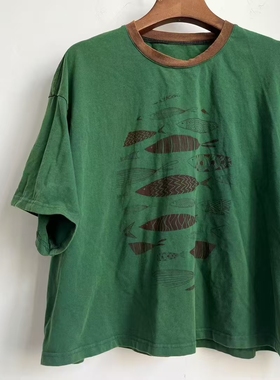 MMBL慢慢变蓝荼纯棉福鱼短袖T恤福气多多35708-1长59围135